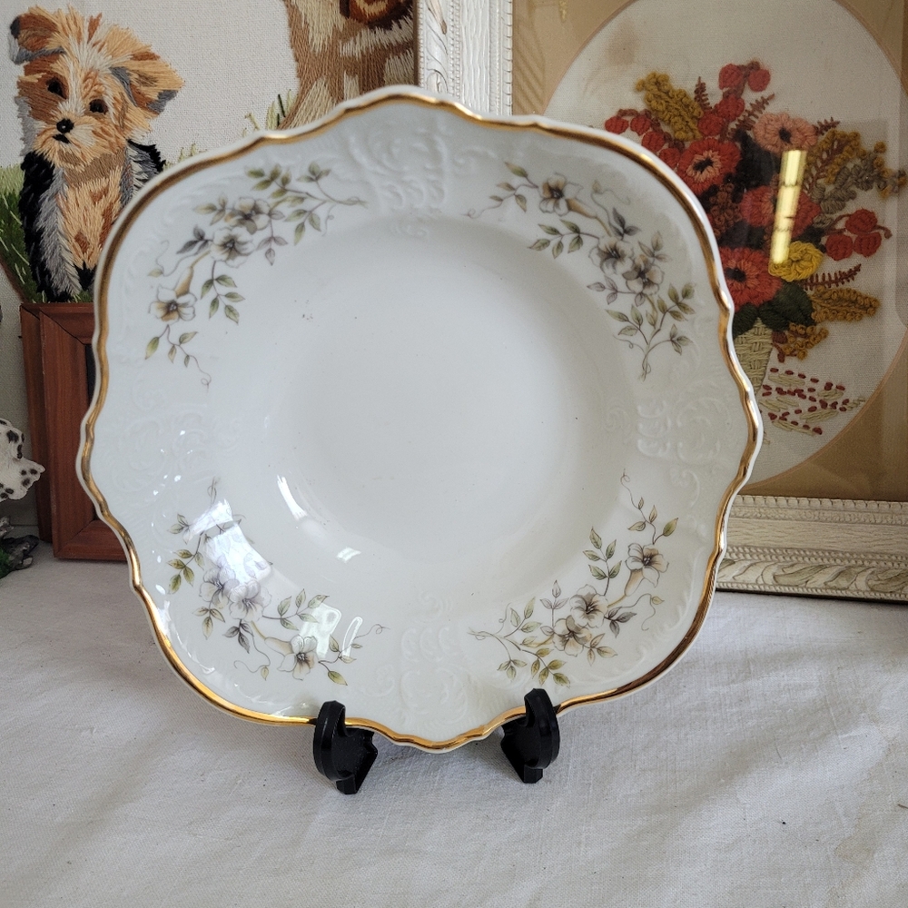 Vintage "Blossom" Serving Bowl by Bernadotte Czechoslovakia Embossed Gold Rim